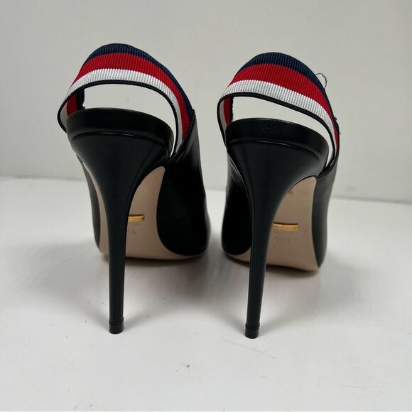 GUCCI WEB SLINGBACK BLACK LEATHER 3.25" HEELS PUMP SHOES 38.5 / US 8.5 - Picture 3 of 10